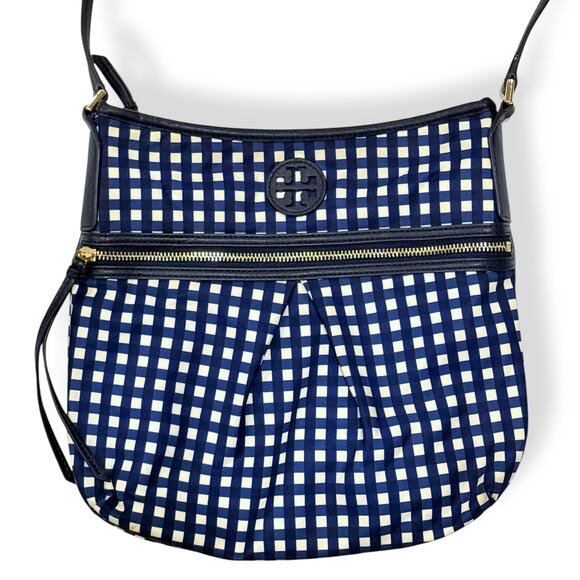 Tory Burch Blue and White Checkered Crossbody Bag - Picture 1 of 7